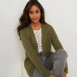 Trui En Vest<Blancheporte Lang vest in harig tricot kaki