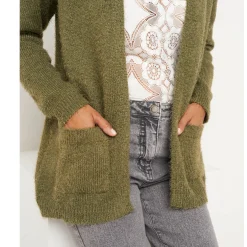 Trui En Vest<Blancheporte Lang vest in harig tricot kaki