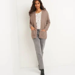Trui En Vest<Blancheporte Lang vest in harig tricot taupe