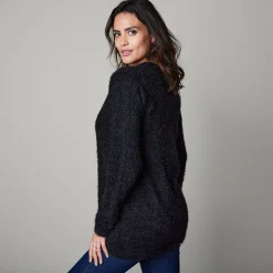 Trui En Vest<Blancheporte Lang vest in harig tricot zwart