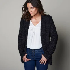 Trui En Vest<Blancheporte Lang vest in harig tricot zwart