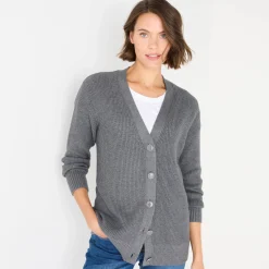 Trui En Vest<Blancheporte Lang vest met knoopsluiting chiné grijs