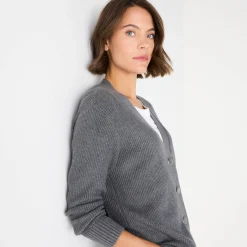 Trui En Vest<Blancheporte Lang vest met knoopsluiting chiné grijs
