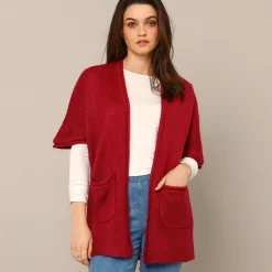 Trui En Vest<Blancheporte Lang vest met mohairtouch, korte mouwen bordeaux