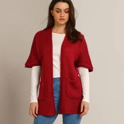 Trui En Vest<Blancheporte Lang vest met mohairtouch, korte mouwen bordeaux