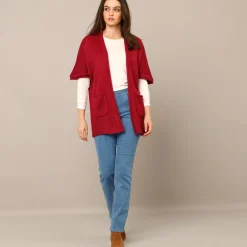 Trui En Vest<Blancheporte Lang vest met mohairtouch, korte mouwen bordeaux