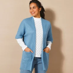 Trui En Vest<Blancheporte Lang vest met mohairtouch, korte mouwen grijsblauw
