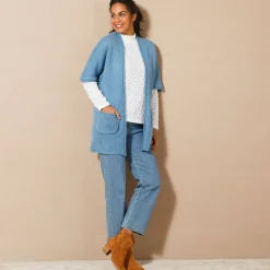 Trui En Vest<Blancheporte Lang vest met mohairtouch, korte mouwen grijsblauw