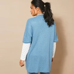 Trui En Vest<Blancheporte Lang vest met mohairtouch, korte mouwen grijsblauw