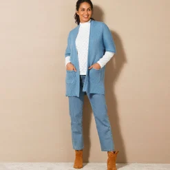 Trui En Vest<Blancheporte Lang vest met mohairtouch, korte mouwen grijsblauw