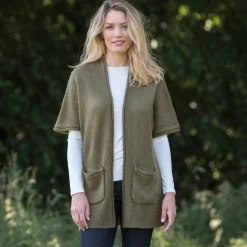 Trui En Vest<Blancheporte Lang vest met mohairtouch, korte mouwen olijfgroen
