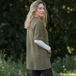 Trui En Vest<Blancheporte Lang vest met mohairtouch, korte mouwen olijfgroen