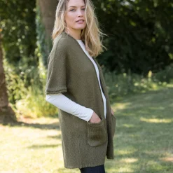 Trui En Vest<Blancheporte Lang vest met mohairtouch, korte mouwen olijfgroen