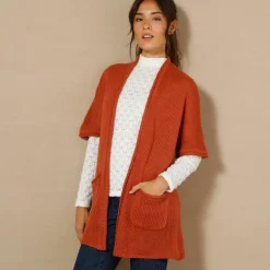 Trui En Vest<Blancheporte Lang vest met mohairtouch, korte mouwen terracotta