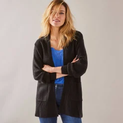 Trui En Vest<Blancheporte Lang vest, patenttricot met zachte touch zwart