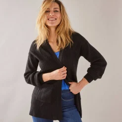 Trui En Vest<Blancheporte Lang vest, patenttricot met zachte touch zwart