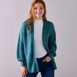 Trui En Vest<Blancheporte Lang vest, patenttricot met zachte touch saliegroen