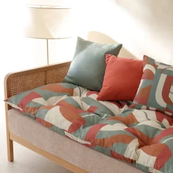 Vloerkussen<Blancheporte Lang vloerkussen met 'geometrische' print terracotta / karamel / eucalyptus