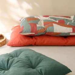 Vloerkussen<Blancheporte Lang vloerkussen met 'geometrische' print terracotta / karamel / eucalyptus