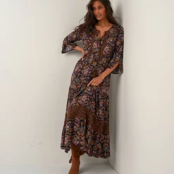 Jurk<Blancheporte Lange, bedrukte jurk chocolade / taupe
