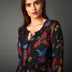 Jurk<Lora Zellini Lange, bedrukte jurk met 3/4-mouwen zwart / rood