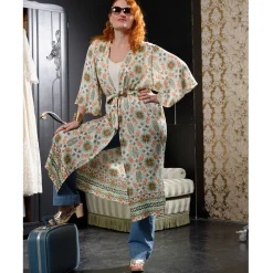 Bloes En Tuniek<Blancheporte Lange, bedrukte kimono « Roubaix Nostalgie » - Marilyn Feltz watergroen / koraal