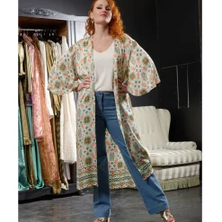 Bloes En Tuniek<Blancheporte Lange, bedrukte kimono « Roubaix Nostalgie » - Marilyn Feltz watergroen / koraal