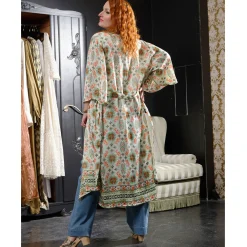 Bloes En Tuniek<Blancheporte Lange, bedrukte kimono « Roubaix Nostalgie » - Marilyn Feltz watergroen / koraal