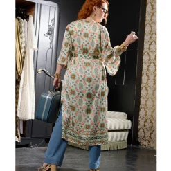 Bloes En Tuniek<Blancheporte Lange, bedrukte kimono « Roubaix Nostalgie » - Marilyn Feltz watergroen / koraal
