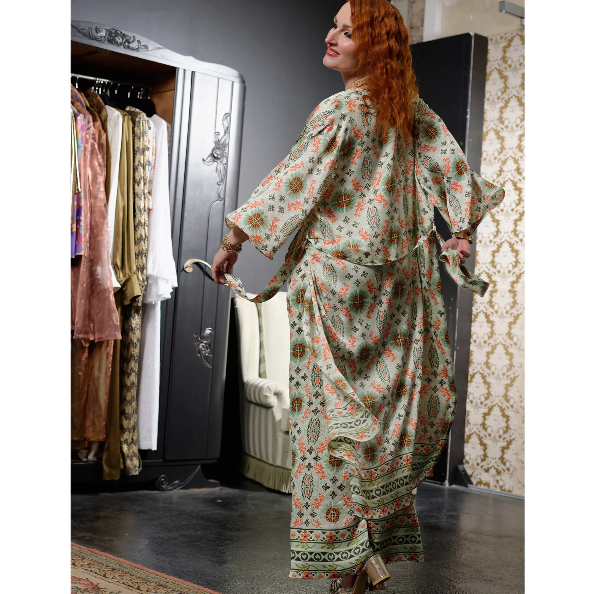 Bloes En Tuniek<Blancheporte Lange, bedrukte kimono « Roubaix Nostalgie » - Marilyn Feltz watergroen / koraal