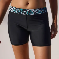 Badmode|Badmode<Blancheporte Lange bikinishort met bedrukte tailleband Upala zwart / turkoois