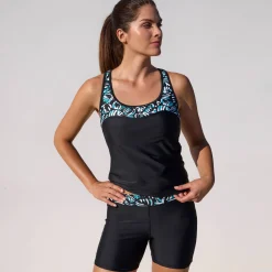 Badmode|Badmode<Blancheporte Lange bikinishort met bedrukte tailleband Upala zwart / turkoois