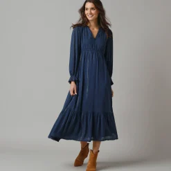 Feestoutfits Dames|Jurk<Lora Zellini Lange bohemian jurk, crepon en glansdraad marine