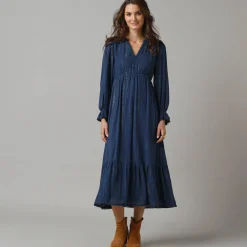 Feestoutfits Dames|Jurk<Lora Zellini Lange bohemian jurk, crepon en glansdraad marine
