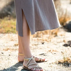 Jurk<Blancheporte Lange, effen jurk met V-hals, katoengaas taupe