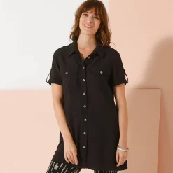 Bloes En Tuniek<Blancheporte Lange, effen tuniek in bloesmodel met zakken, korte mouwen marine