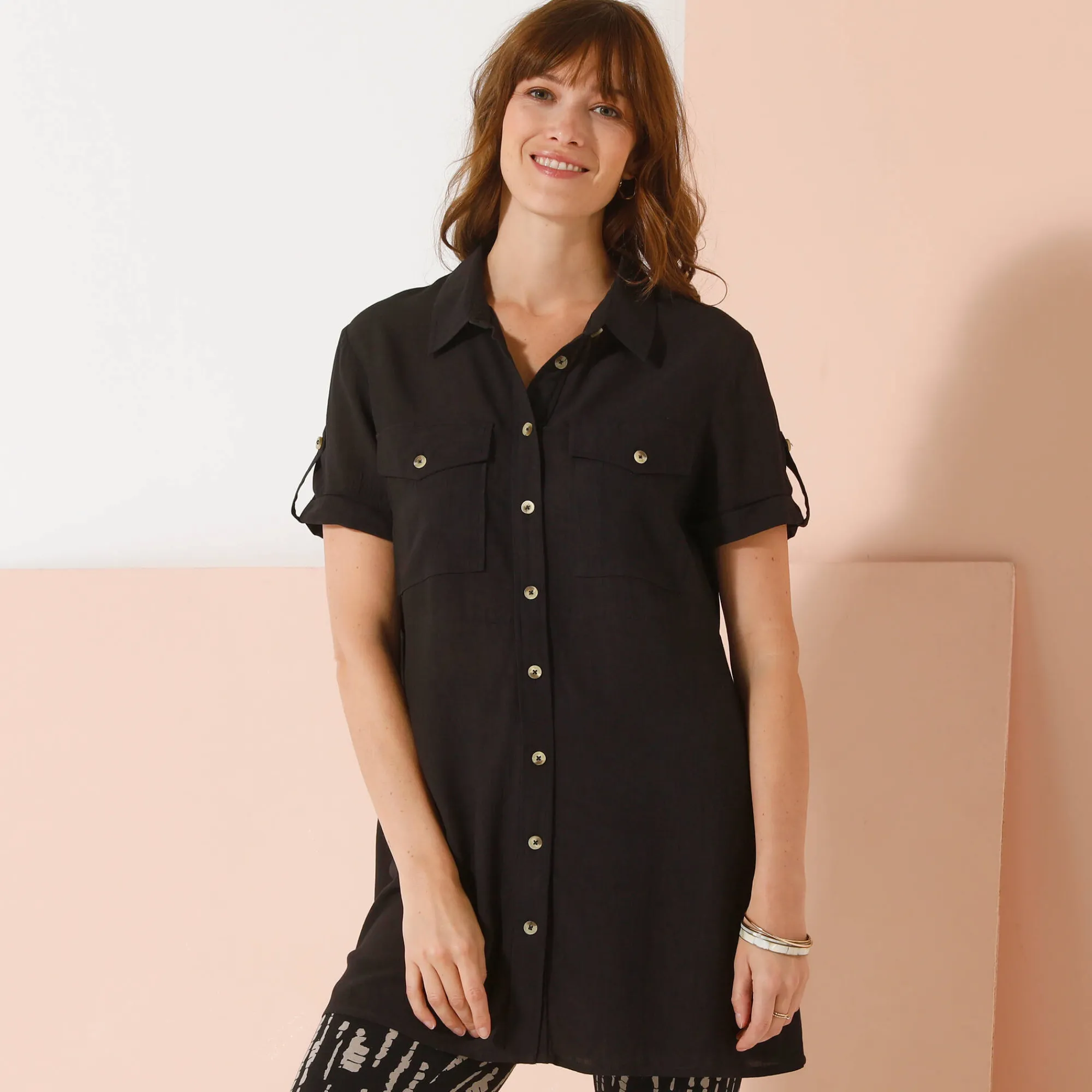 Bloes En Tuniek<Blancheporte Lange, effen tuniek in bloesmodel met zakken, korte mouwen marine