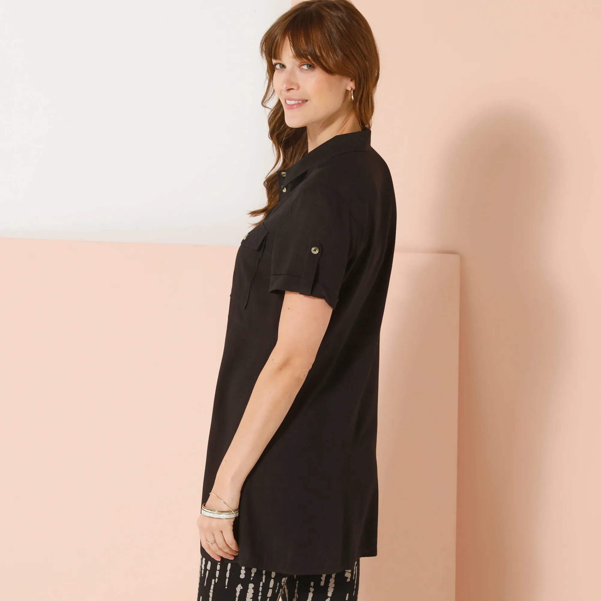 Bloes En Tuniek<Blancheporte Lange, effen tuniek in bloesmodel met zakken, korte mouwen marine