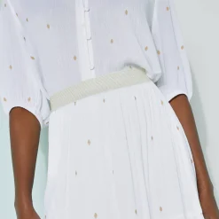 Rok<Blancheporte Lange fronsrok met goudkleurige prints wit / goudkleurig