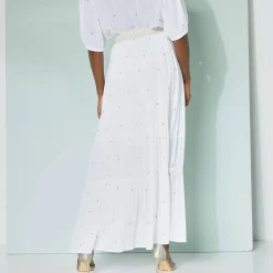 Rok<Blancheporte Lange fronsrok met goudkleurige prints wit / goudkleurig