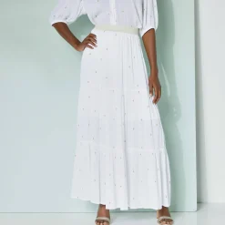 Rok<Blancheporte Lange fronsrok met goudkleurige prints wit / goudkleurig