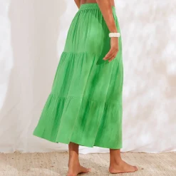 Rok<Blancheporte Lange fronsrok met stroken, katoengaas groen