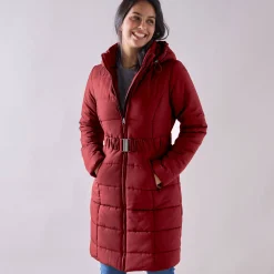 Parka En Donsjas<Colors&Co Lange gewatteerde jas met ceintuur donkerrood