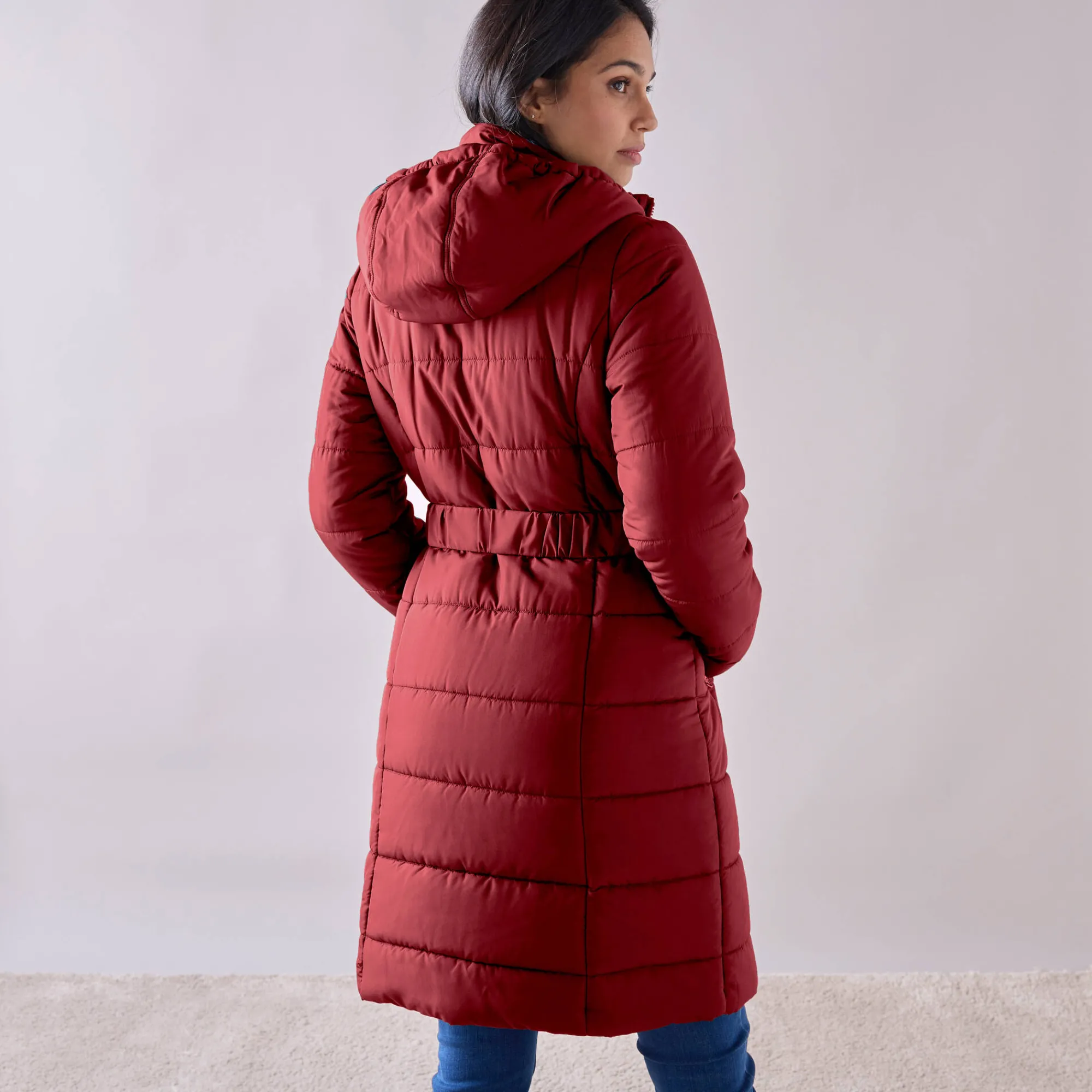 Parka En Donsjas<Colors&Co Lange gewatteerde jas met ceintuur donkerrood
