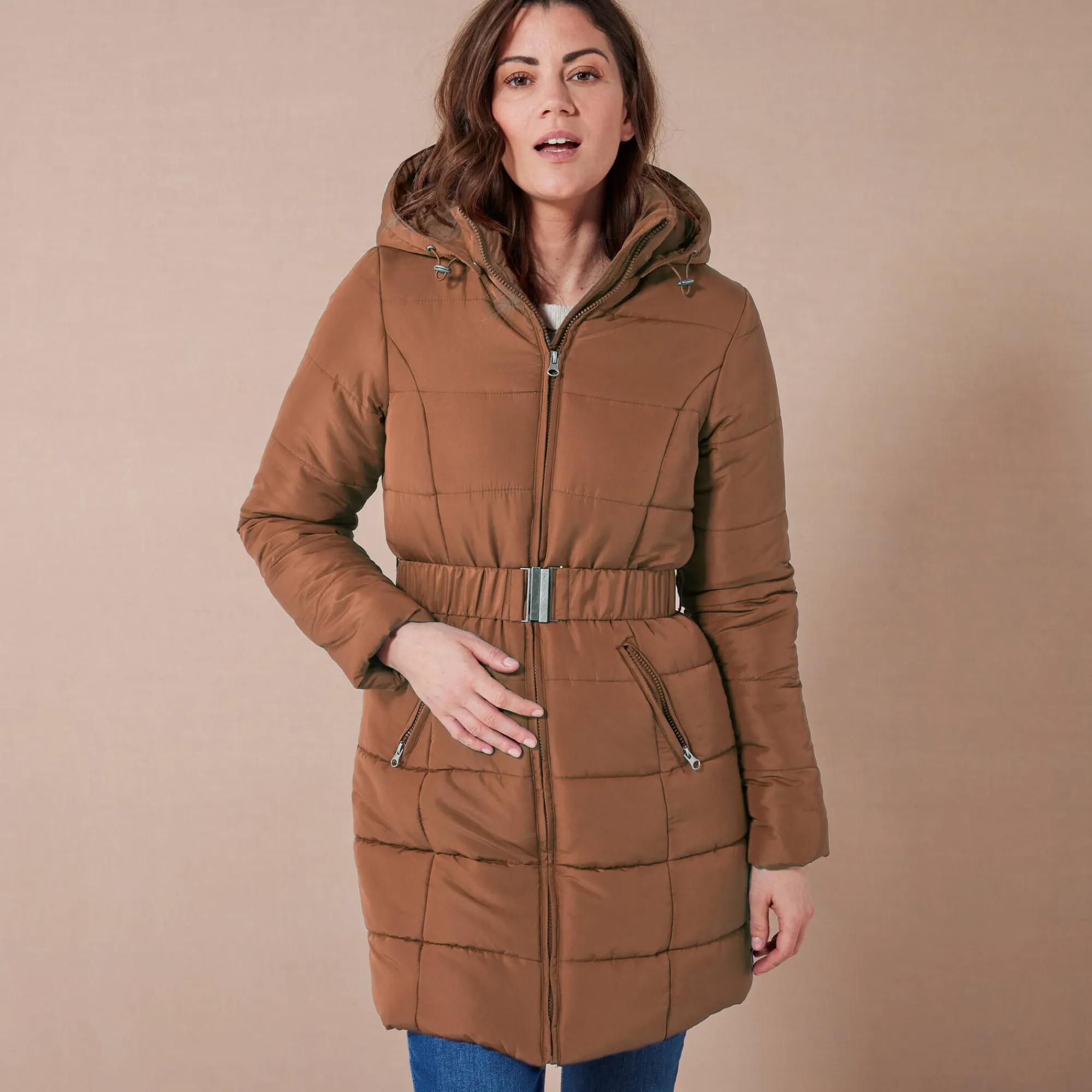 Parka En Donsjas<Colors&Co Lange gewatteerde jas met ceintuur karamel
