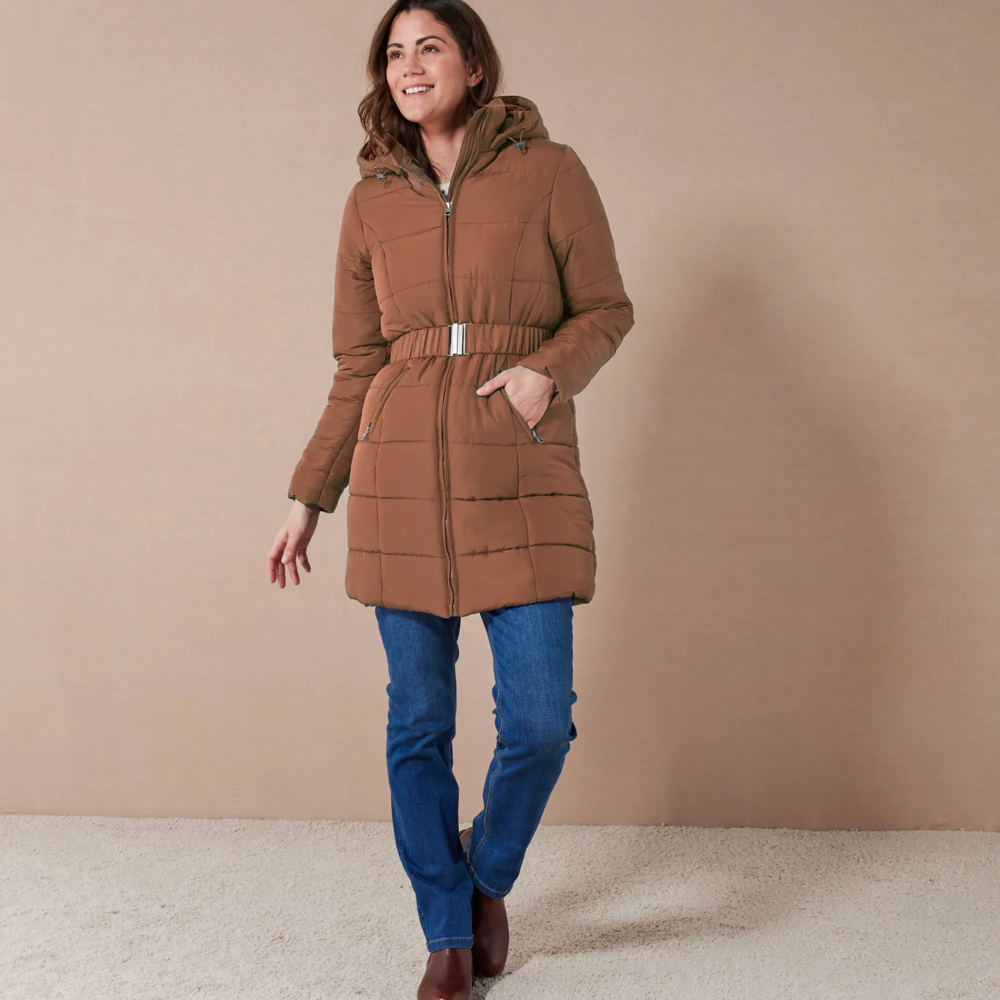 Parka En Donsjas<Colors&Co Lange gewatteerde jas met ceintuur karamel