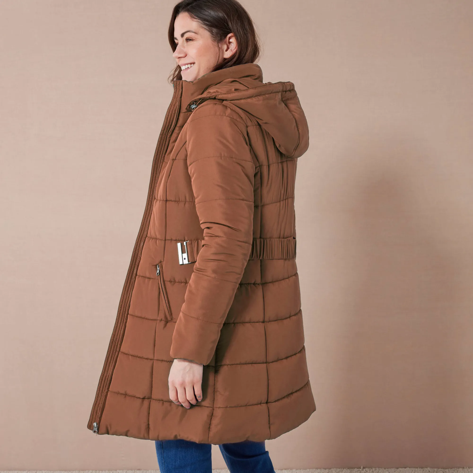 Parka En Donsjas<Colors&Co Lange gewatteerde jas met ceintuur karamel