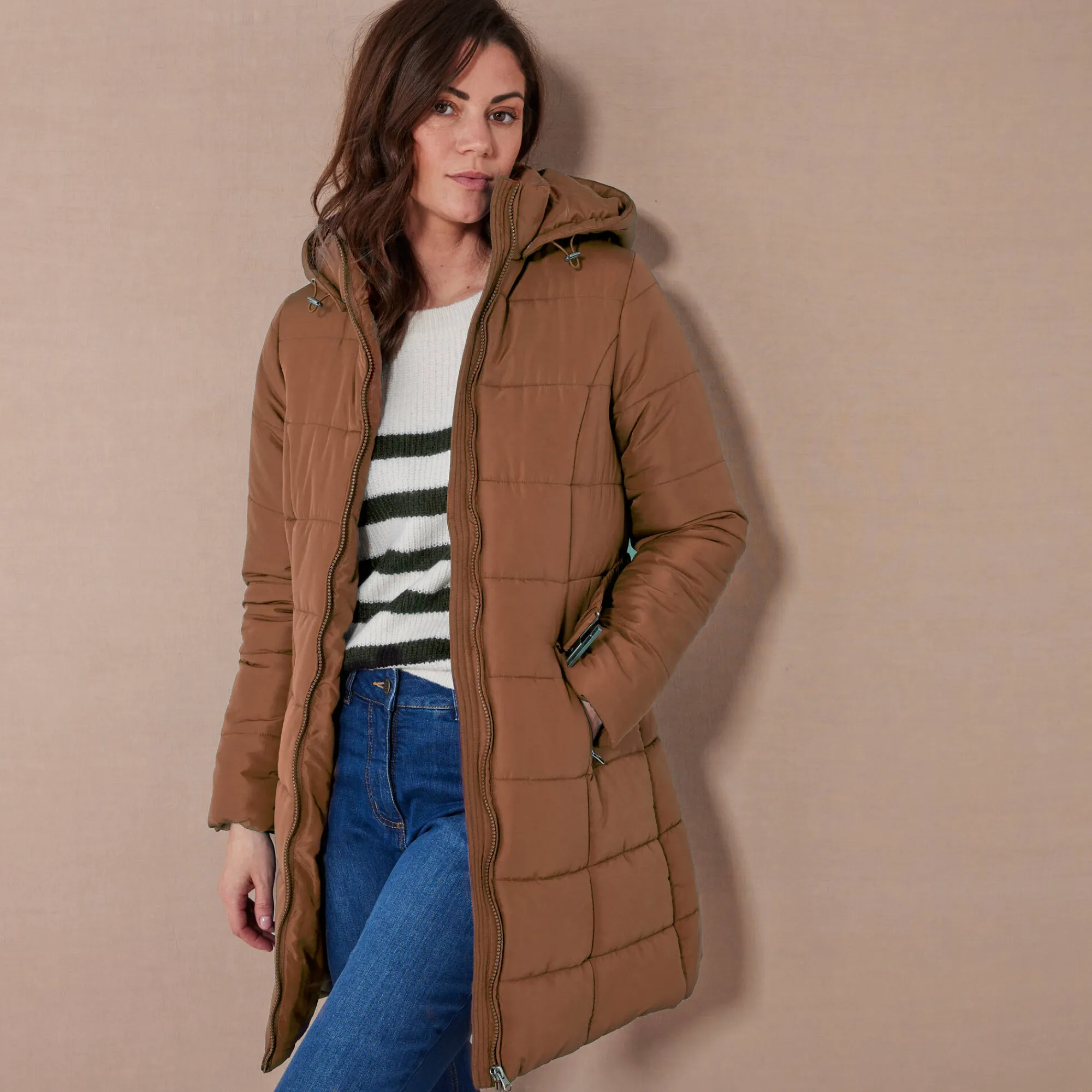 Parka En Donsjas<Colors&Co Lange gewatteerde jas met ceintuur karamel