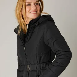 Parka En Donsjas<Colors&Co Lange gewatteerde jas met ceintuur zwart