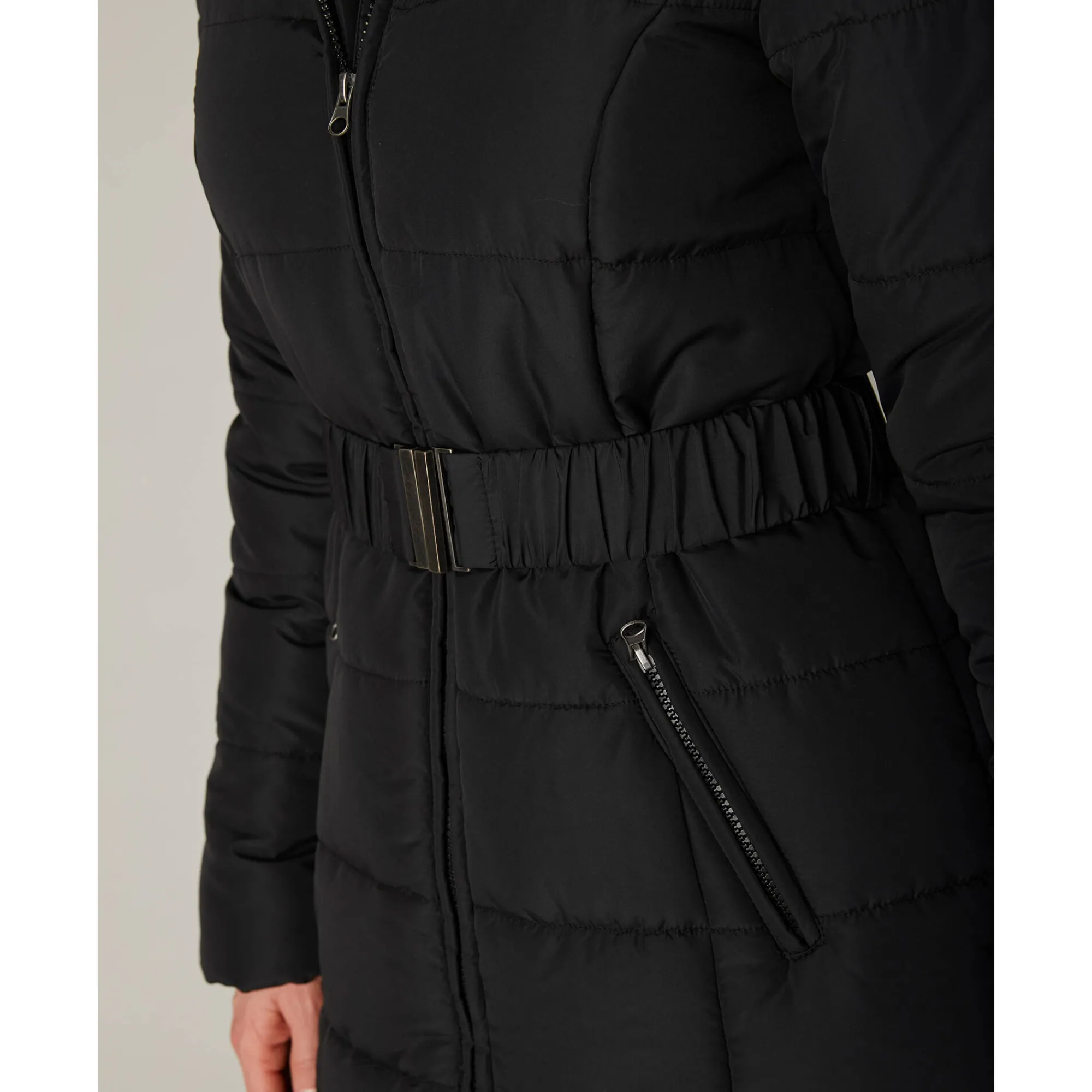 Parka En Donsjas<Colors&Co Lange gewatteerde jas met ceintuur zwart